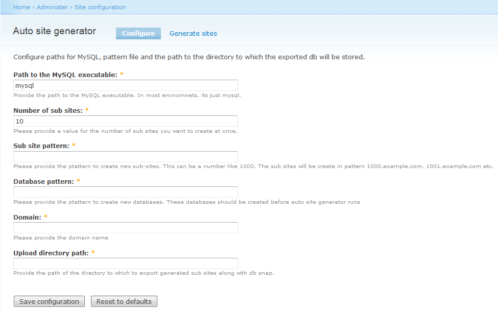 Auto site Generator Configuration | Drupal Developer Auto site Generator Configuration | Drupal Developer