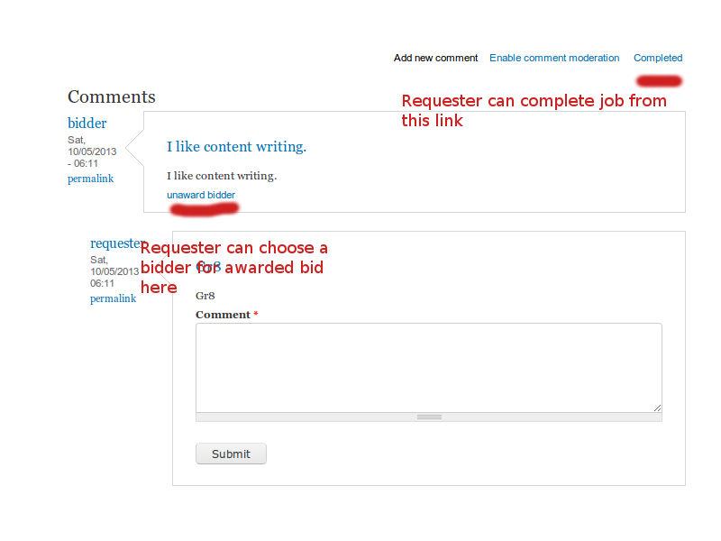 Requester choose bidder and complete content Requester choose bidder and complete content