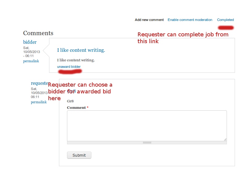 Requester choose bidder and complete content